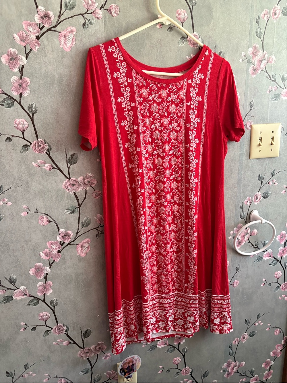 St. John's Bay Red Short-Sleeve Floral Panel Mini Dress